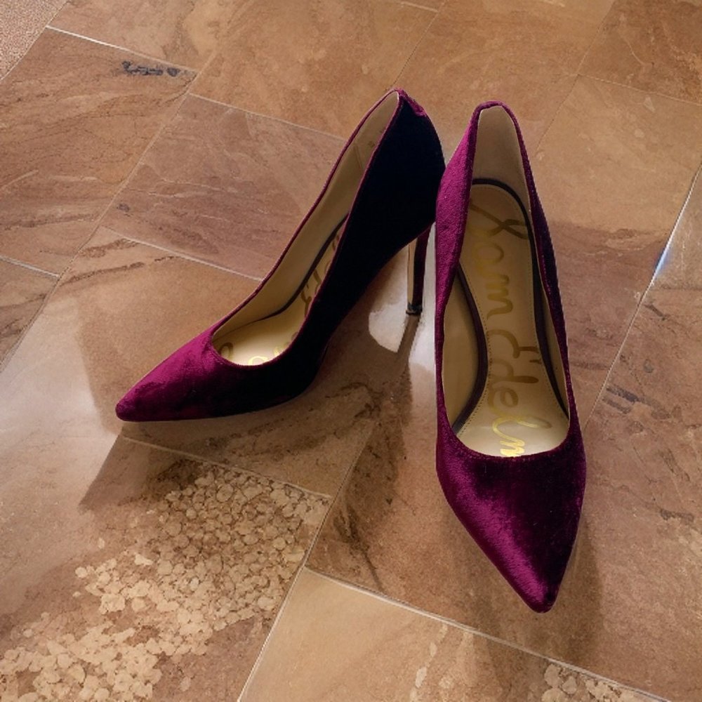 Sam Edelman Velvet Pointed Toe Pumps in Plum